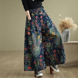 plus Size Denim Wide Leg Pants Women's Autumn Winter New Print Elastic Loose Slimming Casual Straight Cut Jeans