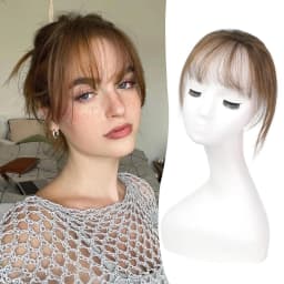 Ombre Brown to Blonde Clip in Bangs 100% Real Human Hair Bangs Wispy Bangs Hair Pieces 3 Secure Clips in Full Fringe Fake Bangs