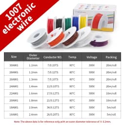 (5 Colors Mix Kit)UL1007 Wire PVC Insulation Tinned Copper Cable Stranded Electrical Line 30/28/26/24/22/20/18/16 AWG PCB Wire