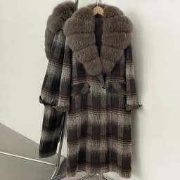 OFTBUY New Warm Winter Outerwear for Female Mid Long 100% Wool Coat Women Real Fox Fur Lapel Collar Vintage Plaid Woolen Jacket