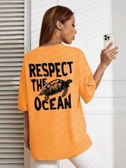 Respect The Ocean Green Turtle Print T-Shirts Women Casual Fashion T Shirt Breathable Cotton Short Sleeve O-Neck Street Clothing