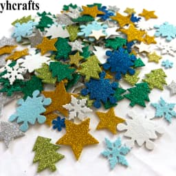 100PCS Glitter Christmas Tree Snowflake Foam stickers Xmas Crafts Activity Items Kids Room Decoration Party Favor Reward Label