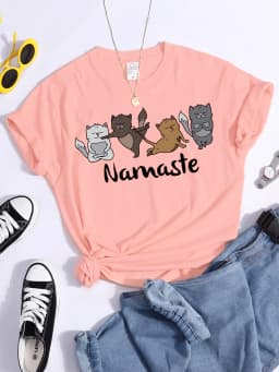 Happy Kitten Dancing Happily Printing T-shirts For Women Vintage Tshirts Oversize o-neck Top Fashion Soft Woman's Tshirts