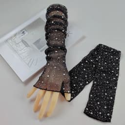 Sexy Silver Thread Flash Drill Half Finger Lace Gloves Summer Sunscreen Arm Sleeve Cosplay Nightclub Performance Long Mittens
