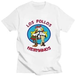 TV Series Breaking Bad Los Pollos Hermanos Double Sided Print T shirts Funny Chicken Brothers Men's Cotton T-shirt Streetwear