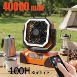 50000mAh Rechargeable Camping Fan with LED Light Remote Control Outdoor Hanging Fan for Tent Fishing Hurricane - 100H Runtime