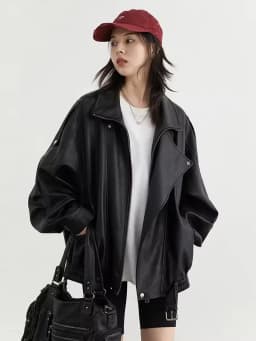 Mauroicardi Spring Autumn Retro Black Oversized Pu Leather Motorcycle Jacket Women Belt Zipper Luxury European Fashion 2025