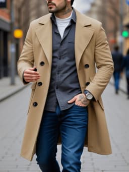 New Style Men's Overcoat Double-Breasted Woolen Jacket: Thickened Lined Coats For Winter Chill Protection - Solid Color