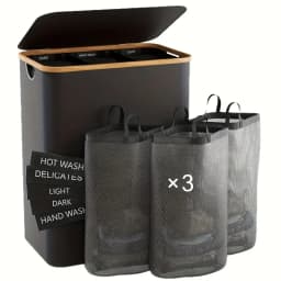 160L Extra Large Laundry Basket with Lid 3-Grids Inner Bags Laundry Hamper Handles Classification Labels Foldable Laundry Basket