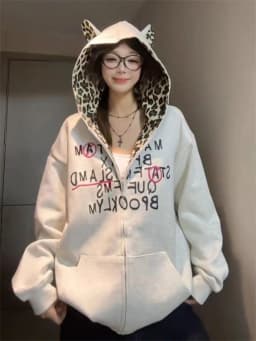 2000s Japan Harajuku Kawaii Print Patchwork Dot Zip Up Hoodie Coat Y2k American Vintage Winter New Warm Top Hooded Sweatshirts