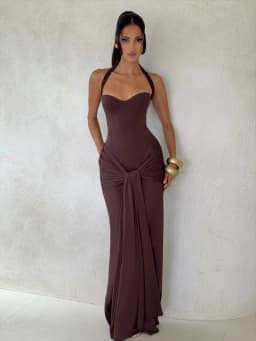 Dulzura Women'S Sexy Backless Ruched Lace Up Halter Long Dress Solid Elegant Slim Fit Evening Dress Birthday Party Prom Clothes