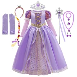 Muababy Rapunzel Tangled Princess Evening Gown Set for Girls Halloween Birthday Christmas Party Cosplay Costume Kids 2-10Y