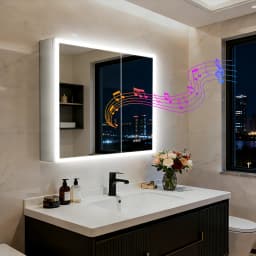 LUVODI 20x28" LED Bathroom Mirror Cabinet with Bluetooth,Lighted Storage Vanity Medicine Cabinet, Dimmable Anti-Fog