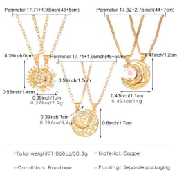 2pcs Set Retro Hollowed Magnetically Attract Sun Moon Heart Crystal Pendant Couple Necklaces for Women Men Friend Jewellery Gift