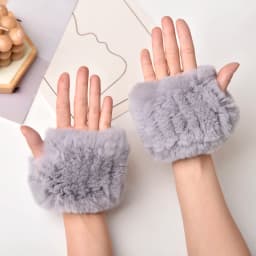 Women's Natural Rex Rabbit Fur Gloves Elastic Knitted Real Fur Mittens Winter Warm Wrist Guards with Exposed Fingers