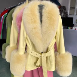 YOLOAgain Real Fox Fur Collar Genuine Leather Jacket Women