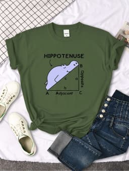 Women T-Shirt Hippo Sleeping On Math Problem Printing Shirt Females O-Neck Loose Oversize Top Slim Kawaii Animal Ladies T Shirt