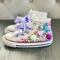 Dollbling Shell Simulation DIY Bling Handmade Shoes Canvas Mermaid Theme Kids High Top Pearls Sneakers Under the Sea Shoes