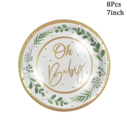 Green Leaves Gold Disposable Tableware Oh Baby Paper Plates Cups Napkins Kids Birthday Baby Shower Party Gender Reveal Supplies