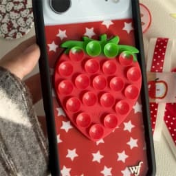 Wildflower Love Sucker Sucking Disc Strawberry Phone Case For iPhone 18 17 16 15 14 13 Pro Max Star Suction Cup Stickers Cover
