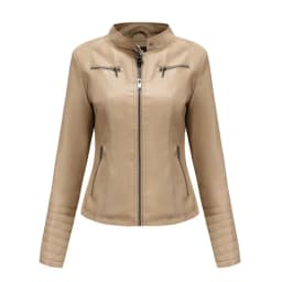 2026 New Women's Slim Leather Jacket, Stand-up Collar, Zipper Stitching, Monochromatic PU Coat, Fashion Clothing.
