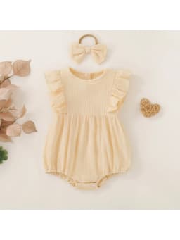 Summer female infant apricot solid color short-sleeved triangle Romper sweet and cute