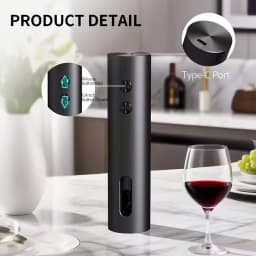 Rechargeable Electric Wine Opener with Foil Cutter, Wine Pourer & Vacuum Stopper USB-C Charging Compact Design for Home Kitchen