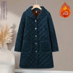 Thickened Cotton Padded Coat for Middle-Aged And Elderly Women Casual Style Warm Polyester Fiber Flip Collar Medium-Length