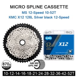 SUNSHINE 12 Speed MS Cassette 10-50T/52T MTB Micro Spline K7 12V Shimano M6100 118 Links Chain for M8100 M9000 M9100 Sprocket