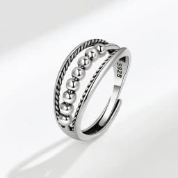 Vintage Round Beads Rotating Anti Stress Ring For Women Twisted Fidget Metal Spinner Anxiety Relief Spinning Ring Bague Femme