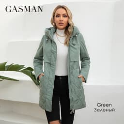 GASMAN New Women Jacket Spring 2023 High-Quality Mid-Length Women Coat Stitching Hooded Design Windproof Casual parkas 8226