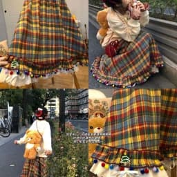 Rainbow candy bean plaid retro salt series colorful plaid pleated skirt autumn and winter half lace cute skirt
