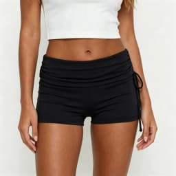 Women High Waist Fold Over Shorts Side Drawstring Ruched Skinny Booty Biker Shorts Casual Y2K Workout Streetwear Bottoms