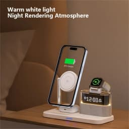 Qi2 5 In 1 Magnetic Wireless Charger Stand LED Night Light Alarm Clock for Samsung iPhone IWatch Airpods Fast Charging Station