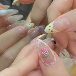 10Pcs Almond Press on Nails with Pink Strawberry Bear Design Acrylic False Nails Cute Full Cover Sweet Girl Wearable Nail Tips