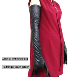 Women's Long Sheepskin Gloves with Touch Screen Leather Super Long Arm Sleeves Fashionable Warm Cashmere for Autumn Winter