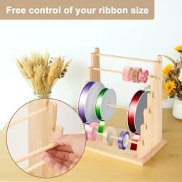 Wooden Ribbon Organizer Storage Display Stand Portable Tabletop Organizer Ribbon Spool Holder Rack for Home Cake Wrapping Gift