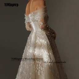2026 Champagne Wedding Dresses Off Shoulder Long Sleeves A Line Lace Sequined Beads Flowers Bridal Party Gowns Customized