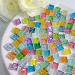 Mosaic Tiles for Crafts Blue Shine Assorted Color 50pcs Glass Glitter Mosaic Supplies Pieces Bulk Square Shape Home Decoration