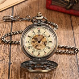 Transparent Hollow Roman Numerals Display Mechanical Pocket Watch Hand-Winding Luxury Vintage Pendant Chain Clock Gift Male