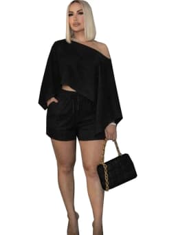 Shorts Set Elegant Beachwear Sexy Chic Design Breathable Off-Shoulder Crop Top with Wrap Shorts Set 2 Piece Sets Women Outfit