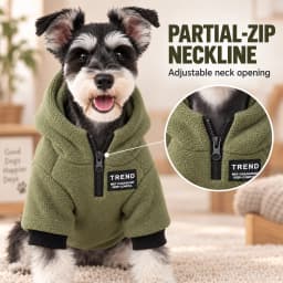 Warm Fleece Dog Hoodie Winter Pullover Pet Sweatshirt with Partial Zip for Small Medium Dogs Schnauzer Pomeranian Toy Poodle