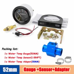 40-120 Celsius Car 52mm Water Temperature Gauge with Adaptor Joint Pipe Radiator 1/8NPT Sensor Racing Water Tank Level Indicator