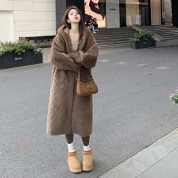  2025 Winter New Thick Women's Long Imitation Mink Plush Cardigan With Integrated Fur Eco-Friendly Hooded Fur Coat Solid Color