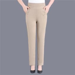 Plus Size Casual Women Elastic Basics Pencil Pants Straight Trousers OL Candy Colors High Waist Ankle-Length Pants Middle-aged