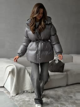 Fashion Solid Drawstring Cotton Jacket Women Chic Long Sleeve Zipper Loose Hooded Coat Winter Lady Warm Daily Street Outwear