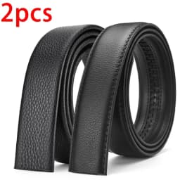 2Pcs 3.5cm 1.37inch Soft PU Leather Belt Body, No Buckle Replacement Strap for Men, Black Width Waistband for Automatic Buckle