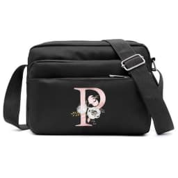 New Simple Black Storage Bag Multi-layer Travel Leisure One Shoulder Crossbody Bag Pink Flower Letter Series Printing Pattern