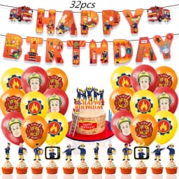 Fireman Sam Theme Happy Birthday Party Supplies Background Banner Paper Cup Plate Napkins Kids Boys Favor Balloons Decorations