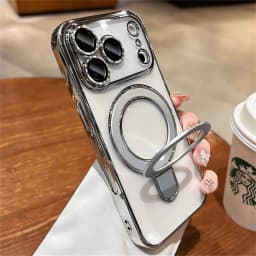 Luxury For Magsafe Bracket Case For iPhone 16 17 18 15 14 13 12 Pro Max 16 Plus Magnetic Ring Stand Holder Clear Acrylic Cover